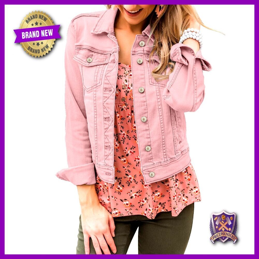 Classic Denim Trucker Jacket Fitted Long Sleeve Button Down Women's Casual